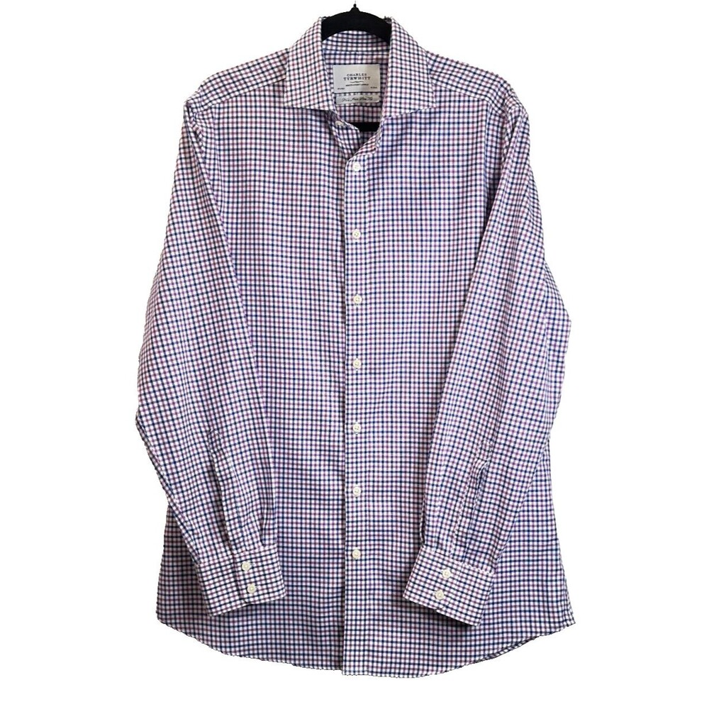 Charles Tyrwhitt Shirt Mens Sz 16.5 /36 Gingham Check Slim Fit Non Iron Business